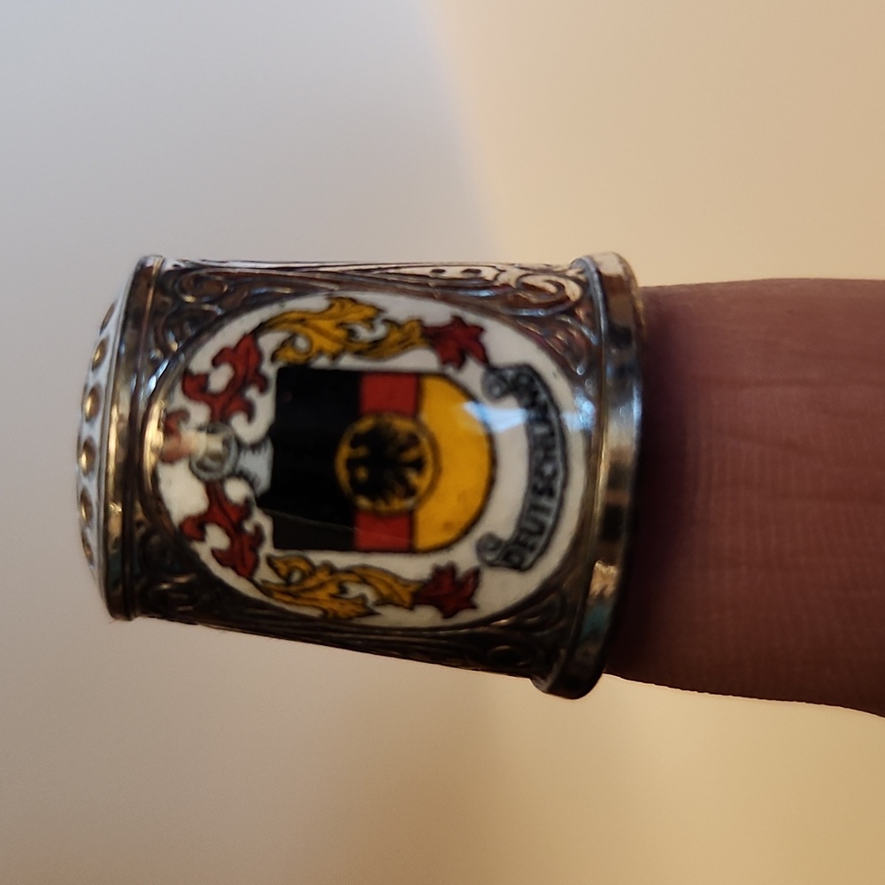 Silver Plated Thimble with German Crest Vintage